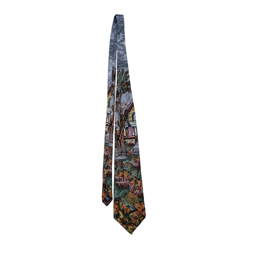 Tango by Max Raab Americana Series Arrival Silk Tie Fall Landscape Dog USA